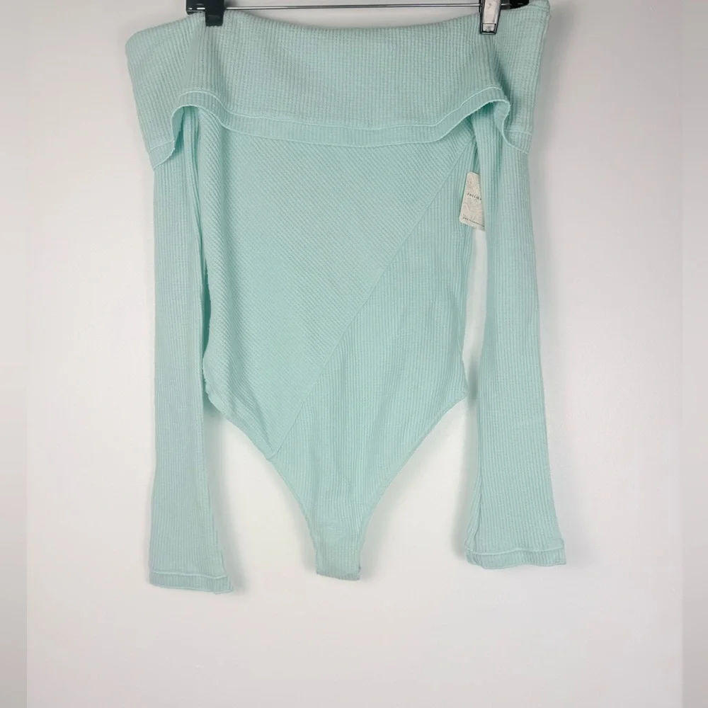 Free People Off-Shoulder Textured Mint Ribbed Bodysuit NWT